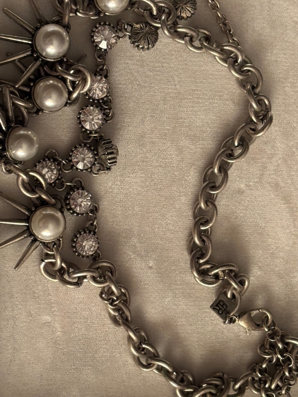 Banana Republic Gunmetal Faux Pearl Rhinestone Statement Necklace Starburst